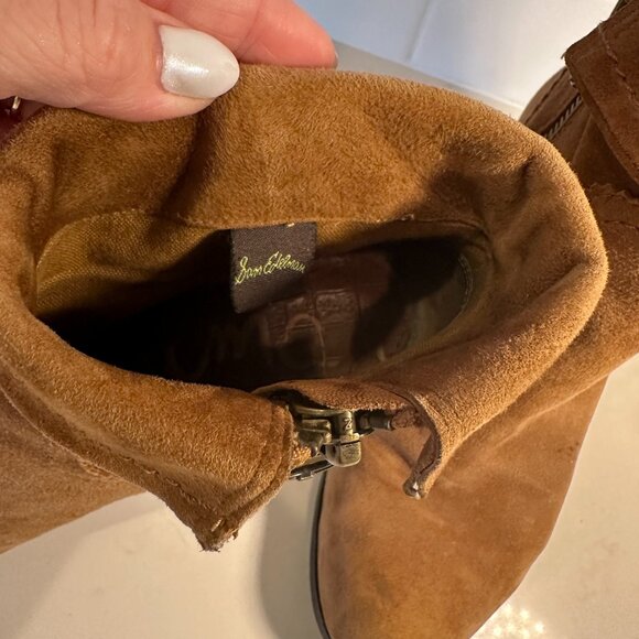 Sam Edelman Louie Ankle Boots Womens Size 7.5 M Brown Tan Suede Fringe Trim Zip - Picture 6 of 13